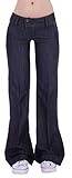 Damen Bootcut Hosen Hüftjeans Jeans Schlagjeans blau Schlag-Hose-n Damenjeans Damen-Hose-n Jeans-Hose-n Hüft-Hose-n Niedrige-r Leib-Höhe Bund Weite-m-s Bein Mega Großer Schwarz-e Gr Größe L 40