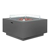 intergrill Gasfeuerstelle Designer Fire Pit | 91,5 x 91,5 x 66 cm | Quadratischer Feuertisch mit Lavasteinen und Glas in Steinoptik für Garten
