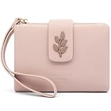 Geldbeutel Klein Damen PU Leder Damen Portemonnaie Klein und im Kurzformat RFID Damen Geldbörse mit Münzfach Kleines Zipper Brieftasche, Mini Portmonee Damen mit Kartenfächern und Armband(Rosa-1)