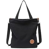 JANSBEN Damen Canvas Handtasche Schultertasche Strandtasche Casual Multifunktionale Umhängetaschen Groß für Arbeit Schule Shopper Lässige täglich (Schwarz)