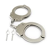 Shoke Echte Handschellen für die Polizei – Kettensicherung mit Schloss – Öffnung mit Schlüssel – Edelstahl – inkl - 2 Schlüsseln - Farbe: Grau