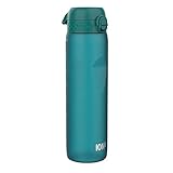 Ion8 1 Liter Trinkflasche, 1000ml, Auslaufsicher, Einhandöffnung, Sichere Verriegelung, Spülmaschinenfest, BPA-frei, Tragegriff, Leicht zu Reinigen, Ideal für Sport und Fitnessstudio, Aqua