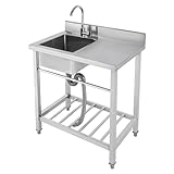 Einschalen-KüChenspüLe, Gewerbliche Restaurant-KüChenspüLe, Freistehende KüChenspüLe,SpüLbecken Rechteckig Edelstahl, EinbauspüLe Mit Hahnloch Und ÜBerlauf,FüR KüChe, Garage, WaschküChe, Restaurant