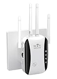WLAN Verstärker, WLAN Repeater 300 Mbit/s 2.4 Ghz - Internet Verstärker mit Ethernet Port, WiFi Extender Booster mit AP Modus und WPS Funktion, 4 Antennen bis zu 5000 sq.ft und 50+ Geräten (Weiss)