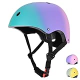 PIPIZHU Skaterhelm Fahrradhelm für Kinder, Mädchen und Jungen, Verstellbar, Belüftung Sicherheit leicht Helm für Fahrrad Skateboard Scooter Kind (Grün & Lila & Rosa, Größe S(51-54cm))