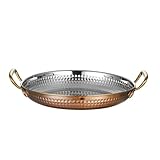 Handgehämmert Spanisch Paella-Pfanne, 304 Edelstahl Runde Bratpfanne Antihaftbeschichtet Meeresfrüchte Hummer-Teller Mit Doppelgriff Für Haushalte Oder Restaurants, 22cm, Rose Gold