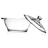 Ipetboom Hitzebeständiger Topf mit Deckel und Doppelgriffen Transparenter Haushalts Schmortopf für Gemüse Nudeln Suppe Backofengeeignet Ergonomisch und Leicht zu Reinigen