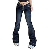 JIAALU Damen Stretch Skinny Jeanshose Schlaghosen Wide Leg Denim Hose Hohe Taille Y2K Jeans Lange Pant Vintage Streetwear Bootcut Hüftjeans Retro Flared Jeans