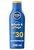 NIVEA SUN Schutz & Pflege Sonnenmilch LSF 30 (250 ml), Sonnencreme für 48h Feuchtigkeit, sofortiger Sonnenschutz vor UVA-/UVB-Strahlen