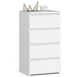 Kommode mit Vier Schubladen, elegant, für minimalistische Innenräume, 74 cm hoch und 40 cm breit, Wohnzimmer, Schlafzimmer, Flur, Schrank, Sideboard, Highboard, viel Stauraum, weiß