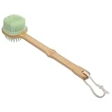 Vaguelly Bamboo Handle Dual Sided Bath Brush With Soft Bristles Long Silicone Shower Scrubber For Deep Cleansing And Relaxation For Daily Use And