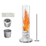 XMTECH Bioethanol Tischkamin Silber 56 cm, Moderner Ethanol Tischfeuer aus Edelstahl & Sicherheitsglas, Indoor & Outdoor Feuersäule mit Wirbel-Flamme, Deko Kamin für Garten, Balkon & Wohnzimmer