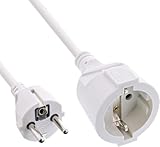 InLine Schutzkontakt-Verlängerungskabel CEE 7/7 für Innenbereich, GS-Zertifiziert mit Kinderschutz, 230V, H05VV-F3G1,5, 1m, weiß, 16400W