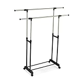 Relaxdays Kleiderständer, rollbar, verstellbare Doppelkleiderstange, 85-148 cm Höhe, 85-141cm Breite, Silber/schwarz