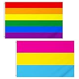 CC wonderland zone 3x5 Fuß Regenbogenflagge und Pansexual Pride Flag - LGBT Flagge Polyester mit Messingösen,2 Stück