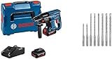 Bosch Professional 18V System Akku Bohrhammer GBH 18V-21 (1025 Watt, Bürstenloser Motor, inkl. 2x Akkus und Ladegerät, im L-BOXX 136) + 8 tlg. Hammerbohrer SDS plus Set (für Beton, Zubehör)