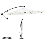 Sekey® Ampelschirm 300 cm Sonnenschirm mit Kurbel Gartenschirm Kurbelschirm mit Kurbelvorrichtung UV50+ Sonnenschutz Robust und Stabil für den Garten Creme