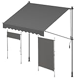 SONGMICS Klemmmarkise, Balkonmarkise, höhenverstellbar, mit Handkurbel, Sonnenschutz, für Balkon, Terrasse, Garten, 200 x 120 cm, anthrazit GSA202G02