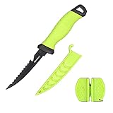 Seaknight Angelmesser 5' 7' 9' Rasiermesser scharfe Edelstahlklinge Filetmesser Rutschfester Gummigriff inklusive Schutzscheide und Schärfer (5')