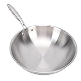 Zerodis Rührpfanne, Edelstahl-Wok mit Mehrschichtigem Verbundkochgeschirr, Langlebige Antihaftbeschichtung für Chinesisches Rührbraten, Induktionsbereit für Gas-, Elektro- und (32CM)