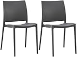 CLP 2er-Set Gartenstuhl Meton, stapelbar, pflegeleicht aus Kunststoff, wetterfest & UV-beständig, bis 150 kg belastbar, Farbe:dunkelgrau