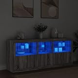 RMIHSJG Sideboard mit LED-Leuchten Grau Sonoma 162x37x67 cm Moderner Beistellschrank mit RGB-Beleuchtung und viel Stauraum