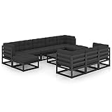 Helloshop26 Gartenmöbel, 11-teilig, mit Kissen, schwarz, massives Kiefernholz, 02_0015389