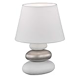 etc-shop Tischlampe weiß silber Keramik Steine Nachttischleuchte Leselampe Schlafzimmerleuchte, Chintz weiß, Fernbedienung dimmbar, 1x RGB LED 4,8W 470Lm warmweiß, DxH 17x24 cm