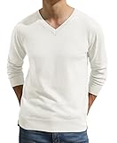Hisir Pullover Herren Strickpullover V Pulli Männer Bequem Warmer Winter Pullover für Männer (Weiß, L)