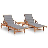 Annlera Sonnenliege Relaxliege aus Holz mit Tisch und Grau Auflage Liegestuhl 2 STK. Gartenmöbel Klappbare Liegenauflage für Garten Terrasse oder Balkon Ergonomischen Designs 199x67x85 cm