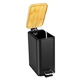 Duoruameng Mülleimer 5 Liter Tretmülleimer Abfalleimer Bad mit Fußpedal Küchenabfalleimer Bambusdeckel (Schwarz)