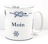 Generisch Großer Porzellan Becher - Moin - Knoten Streudekor Ebbe Flut 0,5l Jumbotasse maritim