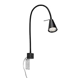 BRILONER - LED Leselampe mit Schalter am Gehäuse, schwenkbar, GU10 4,7W, 400lm, warmweißes Licht, Wandleuchte Innen, Wandlampe, Bettlampe, Lampe Bett, Leselicht, Nachttischlampe, 40,3 cm, Schwarz