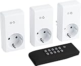 Meister Funksteckdosen-Set 4-teilig - 3600W - 4 Kanäle & 1 Master-Kanal - Mit Fernbedienung - Selbstlern-Funktion - 30 m Reichweite - IP20 Innenbereich / Funkschalt-Set / Funk-Fernschalter / 7474240