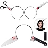 HSSPYY 3er Halloween Horror Haarreif Set – Blutiges Messer, Spritze & Schere – Lustige Kostüm-Accessoires für Erwachsene & Teenager – Gruseliges Faschings-Requisit