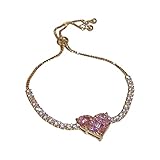 Leichtes Zirkon Herz verstellbares Armband Mode Design Armbänder Besätze Süßer Zirkon Liebe Geometrisches Armband Mode Temperament baumelnde Sternohrringe, Einheitsgröße, Metall, Kein edelstein