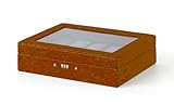ProCase 10 Slot Uhrenbox, Uhrenkoffer mit Zahlenschloss, Uhrenkasten Uhrenaufbewahrung mit Glasdeckel -Braun
