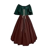 Mittelalter Kleider Damen mit Korsett - Renaissance Kleidung Damen Maxikleid Vintage Mittelalterkleid Traditionelle Viktorianischen Rüschen Partykleid Halloween Karneval Party Kostüm Fasching