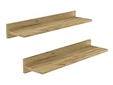 Wandregal, Schweberegal (2 Stück), stabile Wandboards, 60 cm Hängeregale, mit unsichtbaren Halterungen, für Bad, Schlafzimmer, Küche, Büro, Wohnzimmer, Eiche mit Eiche Leiste, Eiche Finish