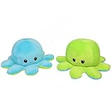 KUNSTIFY Riesen XXL Oktupus Stimmungs Kuscheltier 80cm XXL Oktopus Stimmungs Kuscheltier, Octopus Plüschtier XXL Riesen Oktopus Kuscheltier Oktopus Plüsch wenden XXL Krake groß (80cm Hellblau Grün)