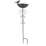 Emanhu Metall Gartenstecker Vogeltränke 82cm Vogelbad Wasserstelle Futterschale Deko