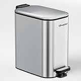 lovewind 6L Badeimer, silberner schmaler Treteimer für platzsparend, kleiner Mülleimer für kompakte Räume, mit Deckel und Inneneimer, sanft schließen und offen bleiben, modernes Design, pflegeleicht