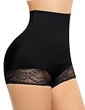 Werkiss Damen Shapewear Bauchweg Unterhose Hoher Taille Spitze Miederhose Bauch Weg Unterwäsche Bauchkontrolle Miederpant Figurenformend Miederslips Body Shaper(#2 Schwarz-hohe Taille, L)