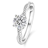 KRKC&CO Solitär Verlobungsringe Moissanite Damen, 1 ct Solitärring Eheringe, VVS1 D Farbe, 925 Silber Weißgold, Verlöbnis Hochzeitstag Jubiläum Geburtstag Geschenk für Frauen, 54 (17.2)