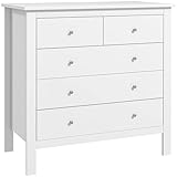 HOMCOM Kommode Beistellschrank mit 5 Schubladen Sideboard mit Anti-Kipp-Schutz, Schubladenkommode für Schlafzimmer, Wohnzimmer, Weiß 79 x 39,5 x 80,5 cm