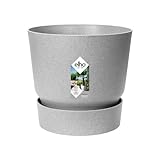 elho Greenville Rund 16 - Blumentopf für Innen und Außen - Selbstbewässerungstopf - 100% recyceltes Plastik - Ø 16.0 x H 15.3 cm - Grau/Living Beton