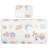 Babymatratze, Motiv: niedlicher Teddybär, kühlend, 71,1 x 132,1 cm, waschbar, für Babys und Kleinkinder, Braun
