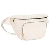 Bauchtasche Damen Groß Gürteltasche Herren mit zusätzlichem Verlängerungsgürtel Modische Hüfttasche für Reisen Wandern Laufen Beige