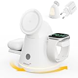 ZEEHOO 4-in-1-Kabellose Ladestation für Apple, Mag-Safe-Ladegerät und dimmbares Licht, Qi2 15 W rotierendes schnelles kabelloses Ladegerät für iPhone 16, 15, 14, 13, 12 & iWatch & Samsung Galaxy Watch