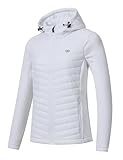 MoFiz Damen Wanderjacke Outdoorjacke Funktionsjacke Running Winter Jacke Leicht Warm mit Verstellbarer Kappe Weiß S